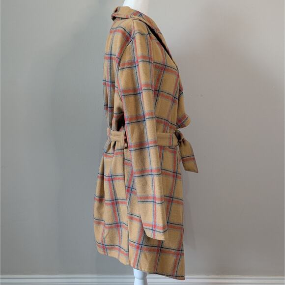 36 Point 5 Plaid Mustard Tan Lightweight Coat Size Medium Asymmetrical Hem - Picture 3 of 8